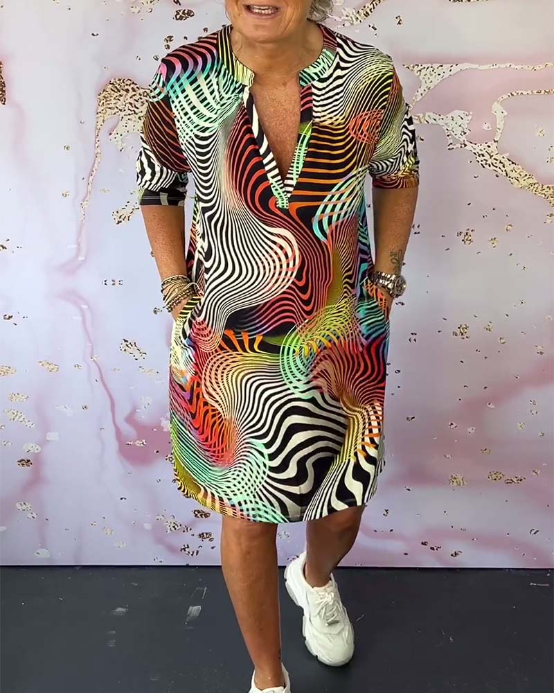 KROHN-E Damen V-Ausschnitt Kleid Bunt Fließend
