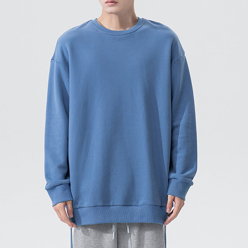 Fudus Couple's Loose-Fit Velvet Hooded Sweater, Solid Color, Round Neck