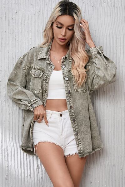 Krohn-e | Button Up Pocketed Raw Hem Denimjacke