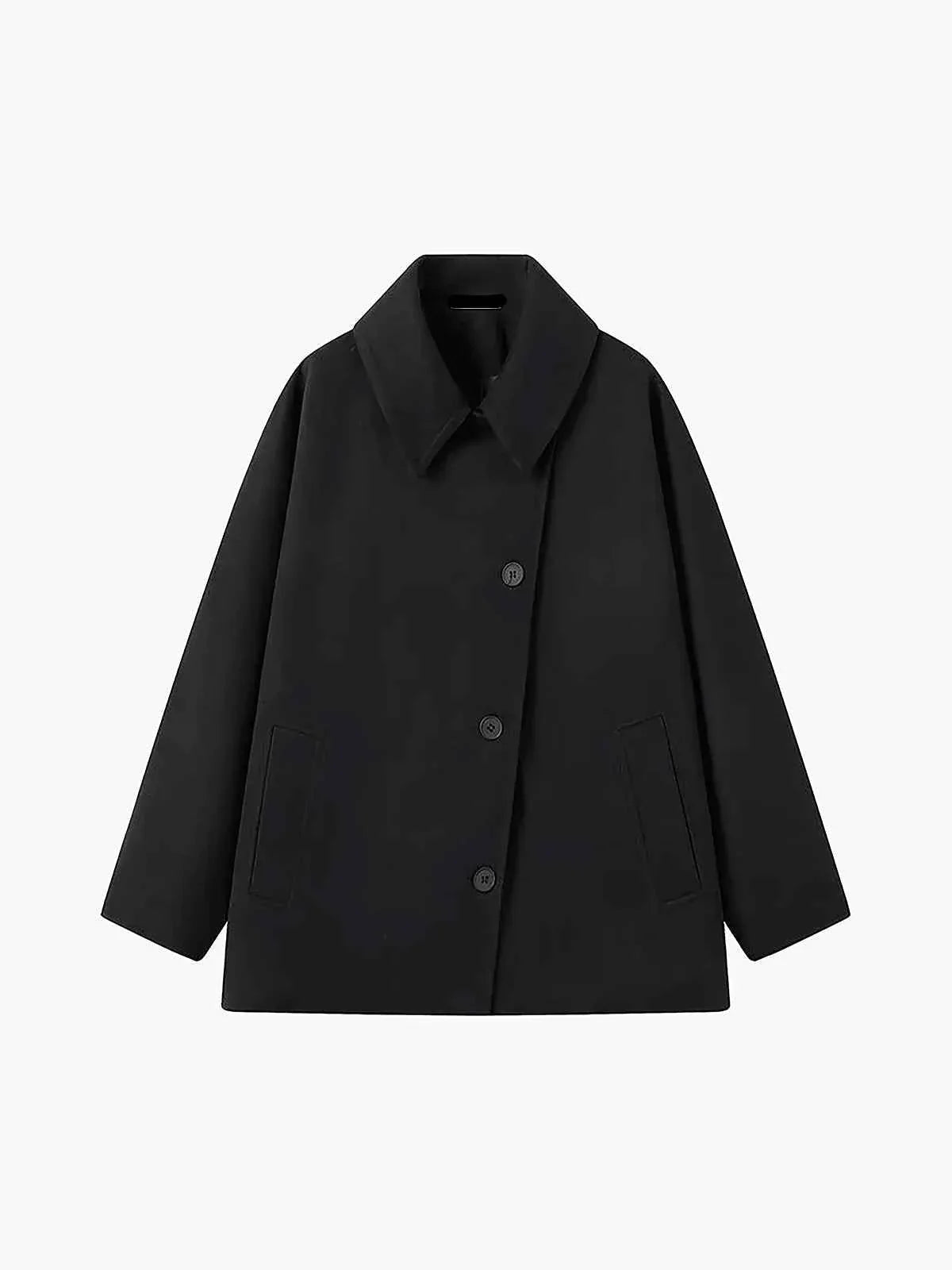 Krohn-e | Übergroßer Damen Wintermantel mit Reverskragen und Asymmetrischen Knöpfen