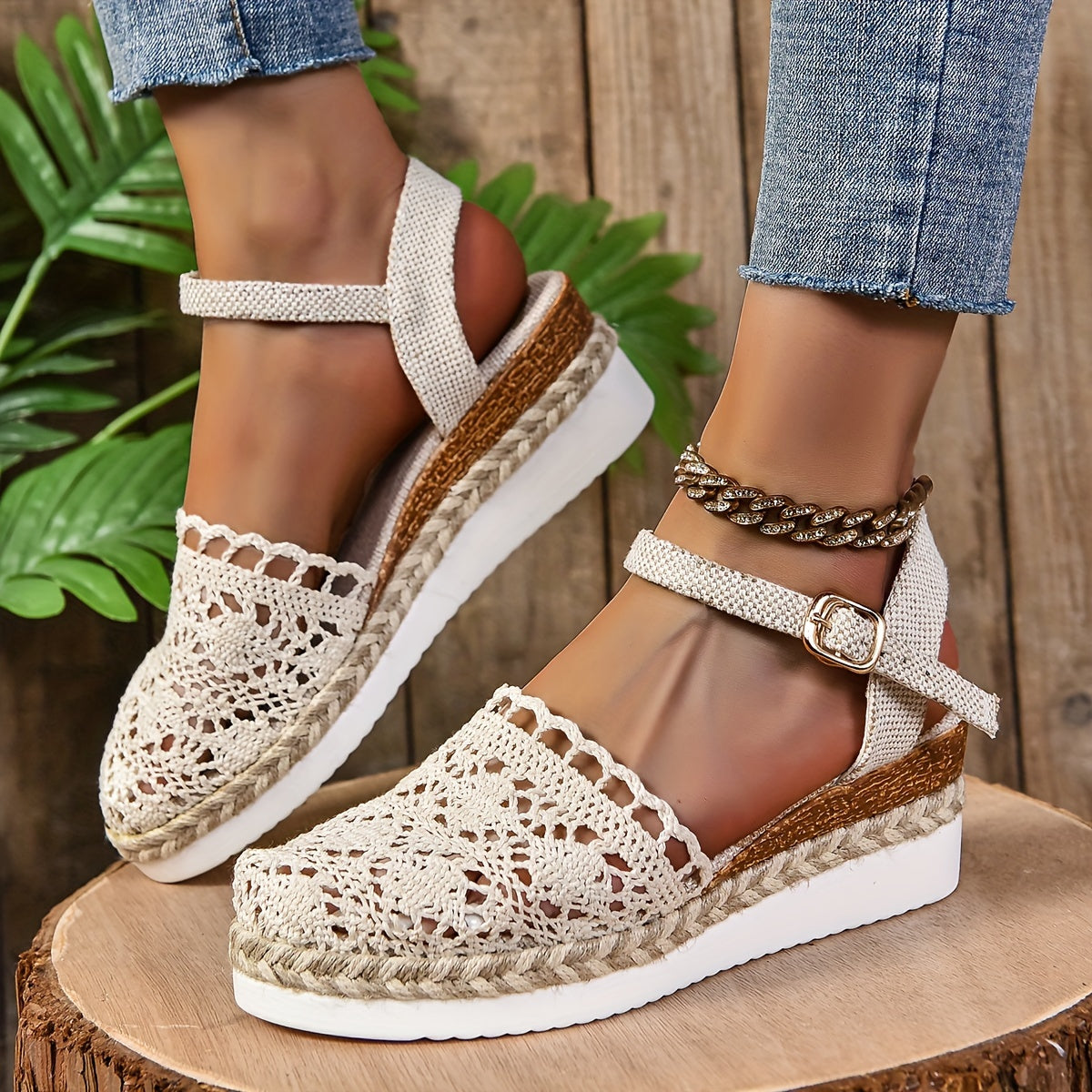 KROHN-E Damen Sandalen Verstellbar Gepolstert Beige