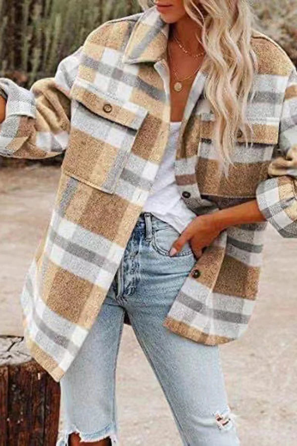 Krohn-e | Karierte Jacke mit Taschen für Frauen