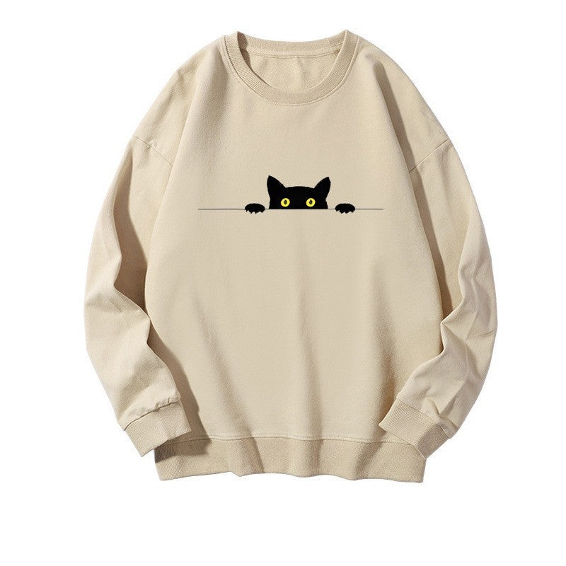 Komfortables Damen-Sweatshirt mit schwarzem Katzenaufdruck