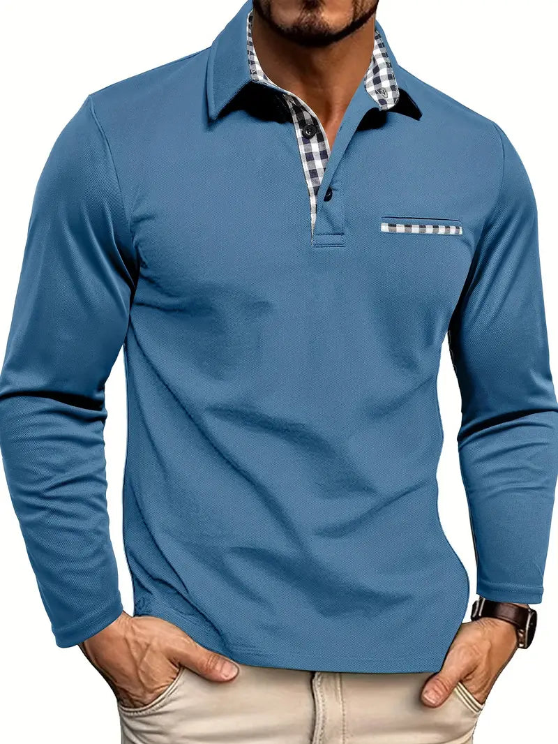 Henrik | Herren Langarm Poloshirt mit Karo-Details