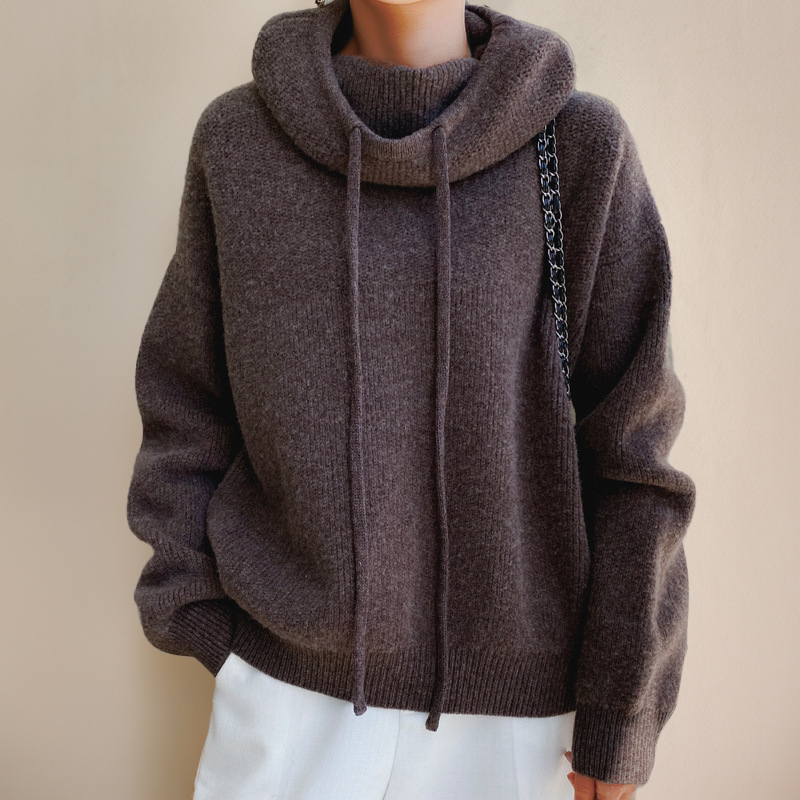 Krohn-e | Strickpullover Hoher Kragen mit Schnüren Lässige Passform