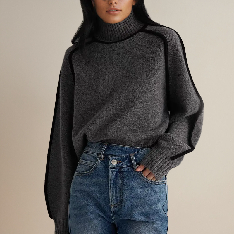 Krohn-e | Damen Warmer Rollkragenpullover Mit 3d Streifen Lässiger Gestrickter Pullover