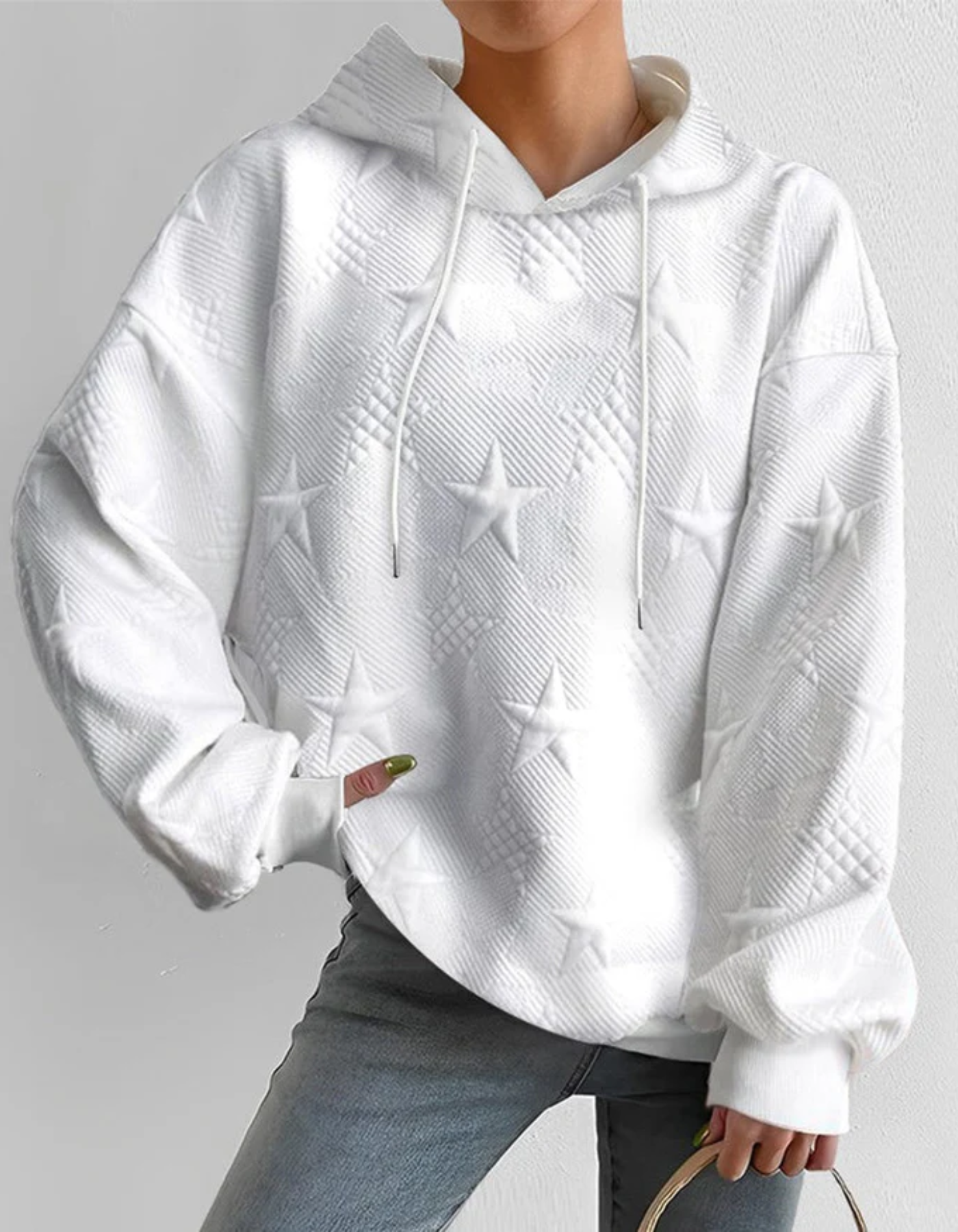 Oversized Weißer Kapuzenpullover für Damen von Fudus