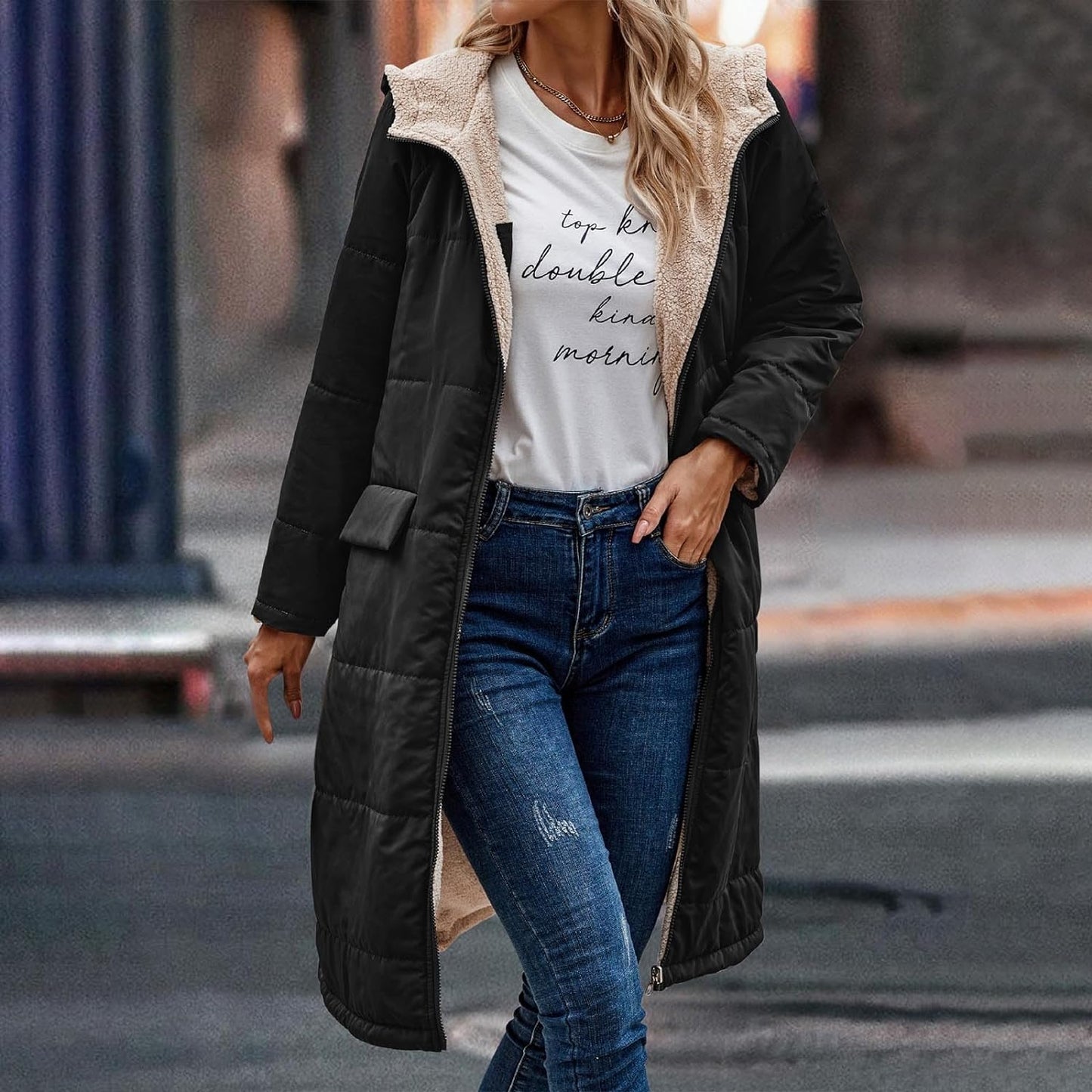 Wendemantel für Damen mit Kapuze - Modell Ria