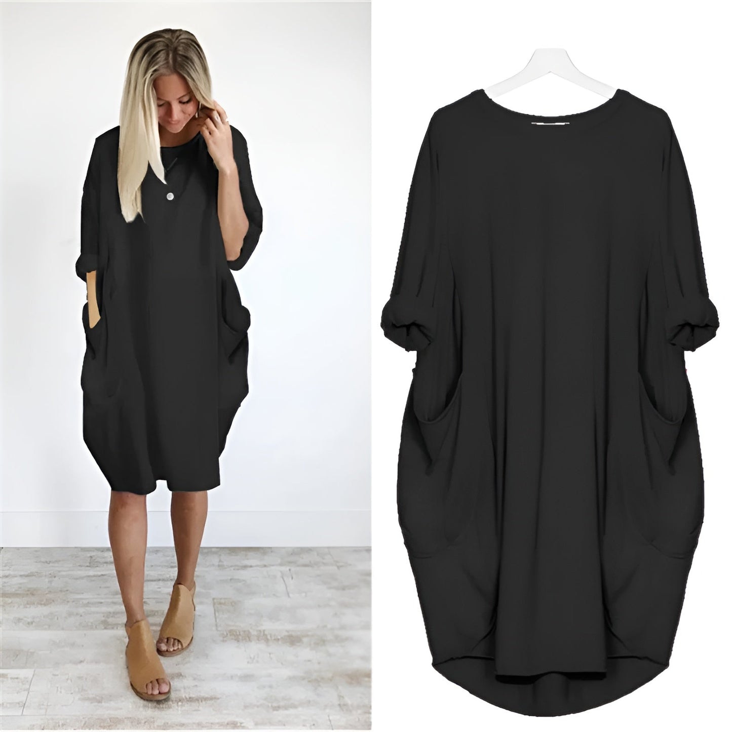 KROHN-E Damen Midi-Kleid Organisch Grün Seitentaschen