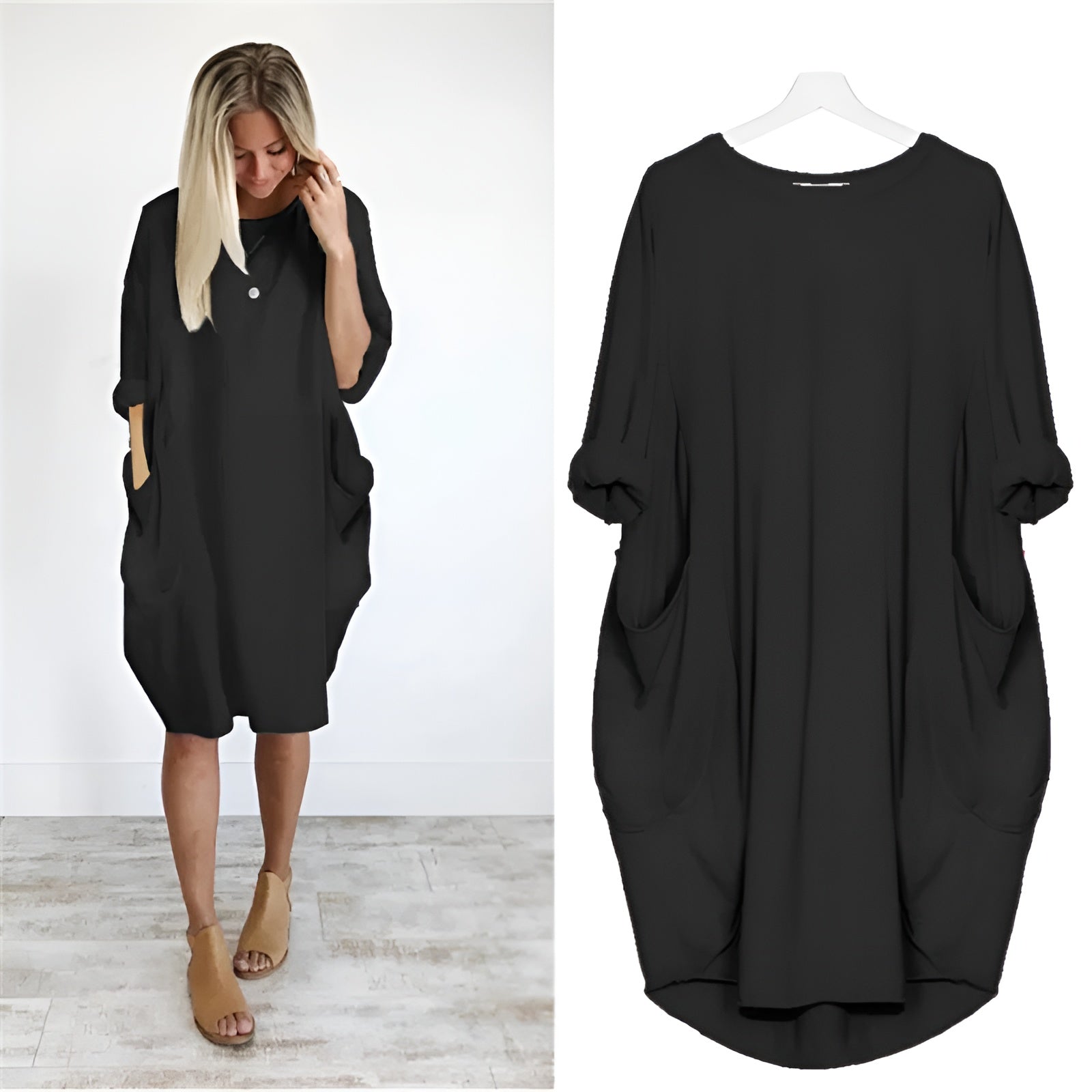 KROHN-E Damen Midi-Kleid Organisch Grün Seitentaschen