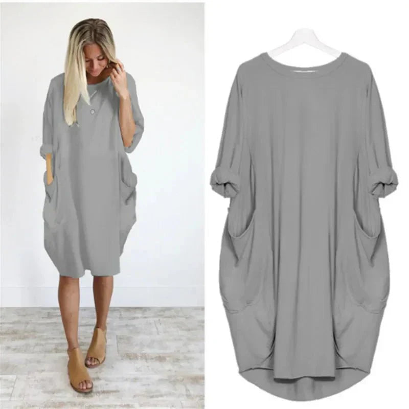 KROHN-E Damen Midi-Kleid Taschen Organisch Grün Casual