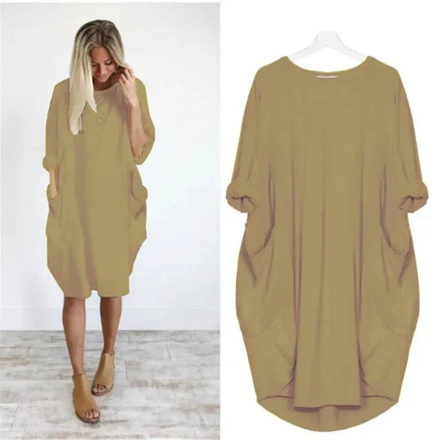 KROHN-E Damen Midi-Kleid Taschen Organisch Grün Casual