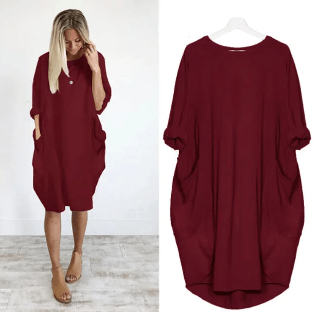 KROHN-E Damen Midi-Kleid Taschen Organisch Grün Casual