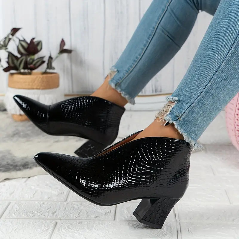 KROHN-E Damen Ankle-Boots strukturiert Blockabsatz