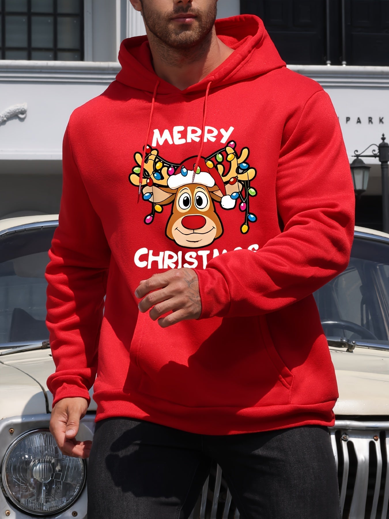 Krohn-e | Weihnachtskapuzenpullover mit Rentierdruck Polyester Frohe Weihnachten Design