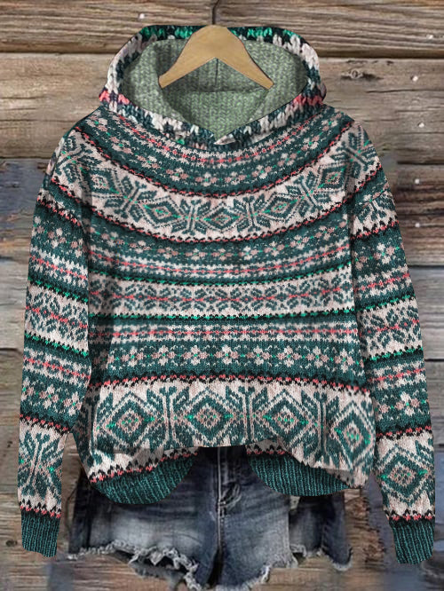 Isländischer Strickpullover mit Kapuze von Fudus