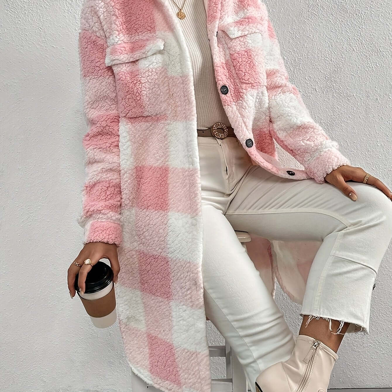 Krohn-e | Damen Karierter Langarmmantel