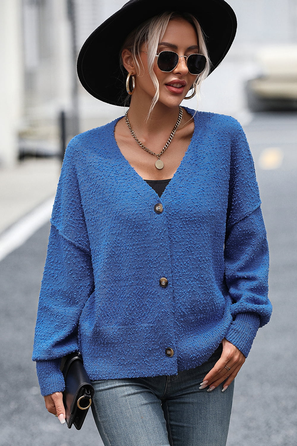 Krohn-e | Knopfleiste Cardigan mit fallen Schultern