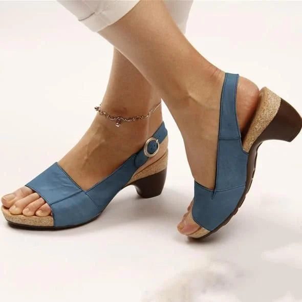 Calla | Damen Sandaletten Blockabsatz Peeptoe Knöchelriemen Sommer