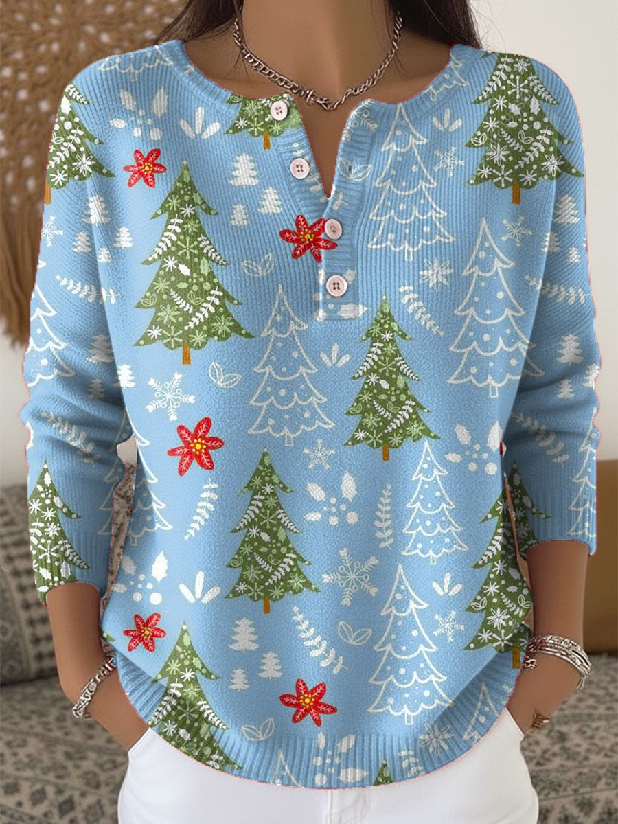 KROHN-E Damen Weihnachtspullover Knöpfe Kuschelig Strick