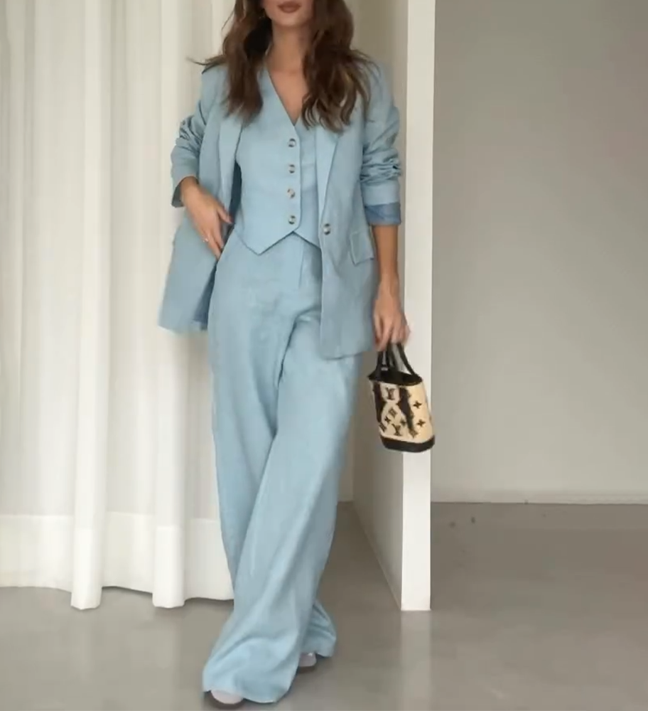 Krohn-e | Blauer Damenblazer mit Hose und Weste