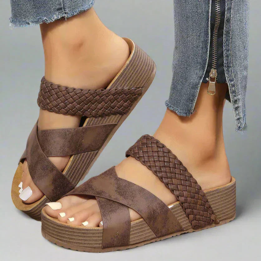 KROHN-E Damen Komfort-Sandalen Gepolstert Grau Verstellbar