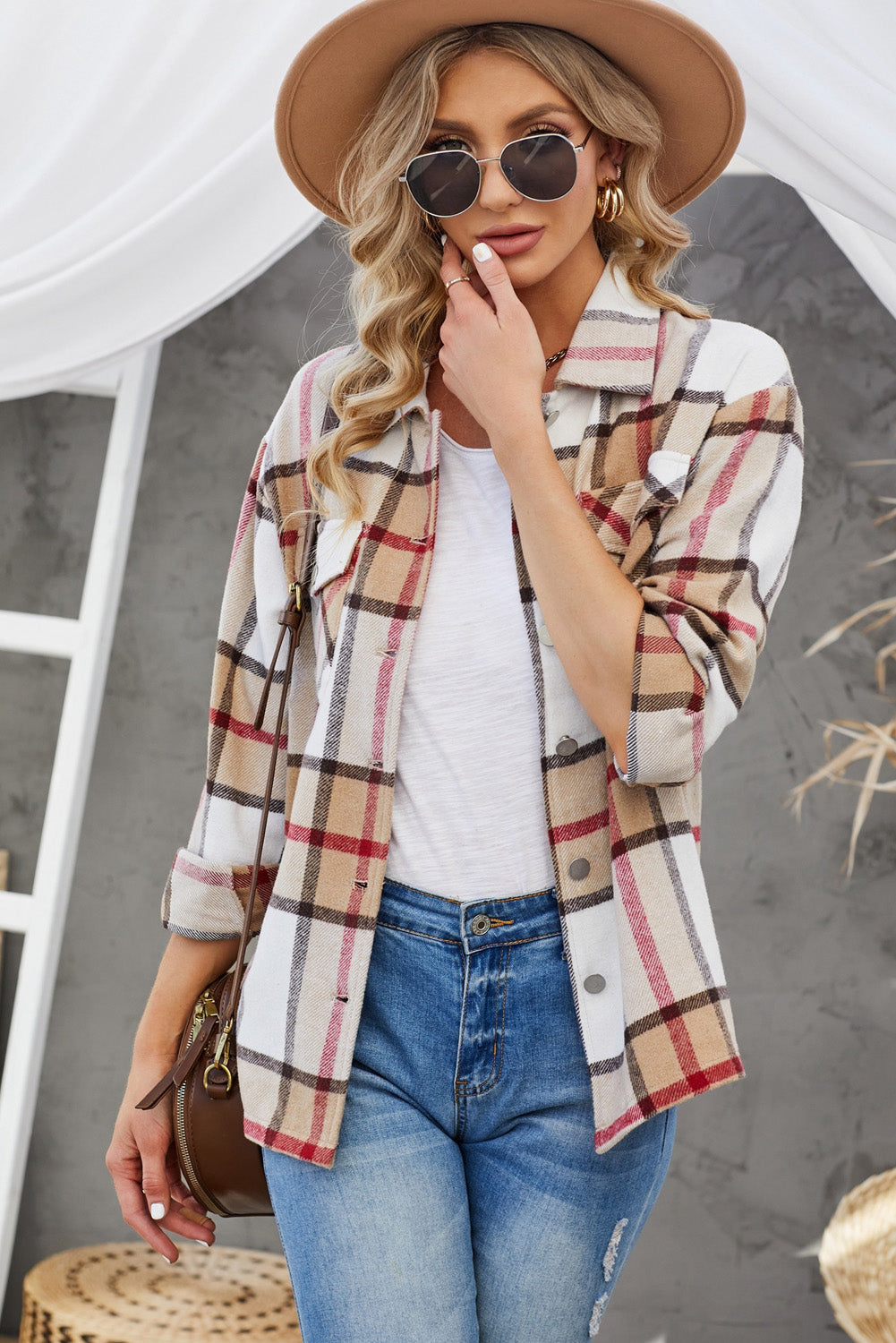 Krohn-e | Karierte Button-Up Shirtjacke mit fallenden Schultern