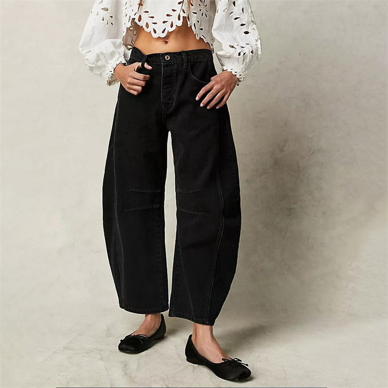 KROHN-E Damen Barrel-Leg Jeans High-Waist Hellblau
