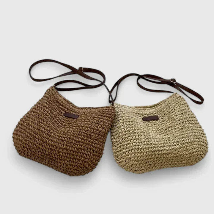 KROHN-E Damen Schultertasche Naturmaterial Beige Vielseitig
