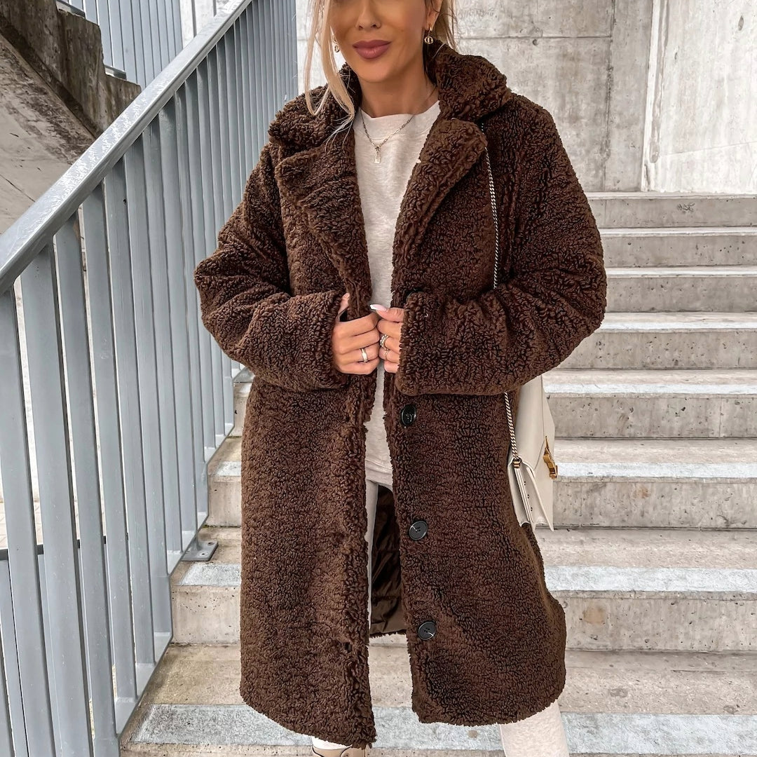 Krohn-e | Langer, Warmer Fleece Mantel für Damen
