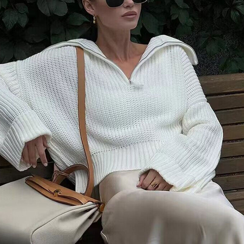 Krohn-e | Rippstrick Pullover mit Reißverschluss Weich und Warm Lässige Eleganz