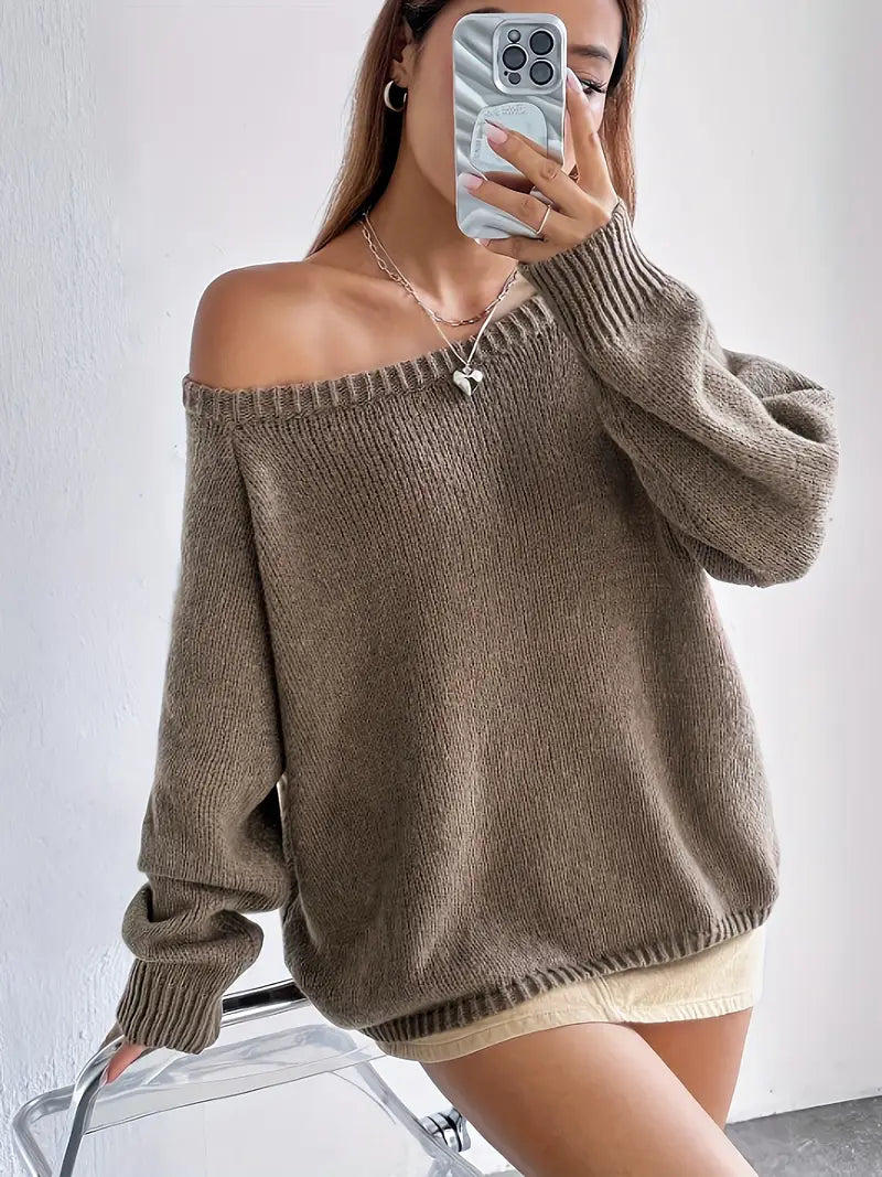 Pullover mit Rundhalsausschnitt in einfarbiger Merle-Optik