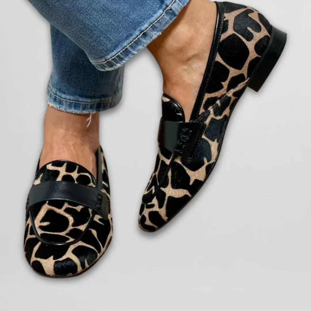 KROHN-E Damen Loafer Kuhmuster Bequem Vielseitig Casual