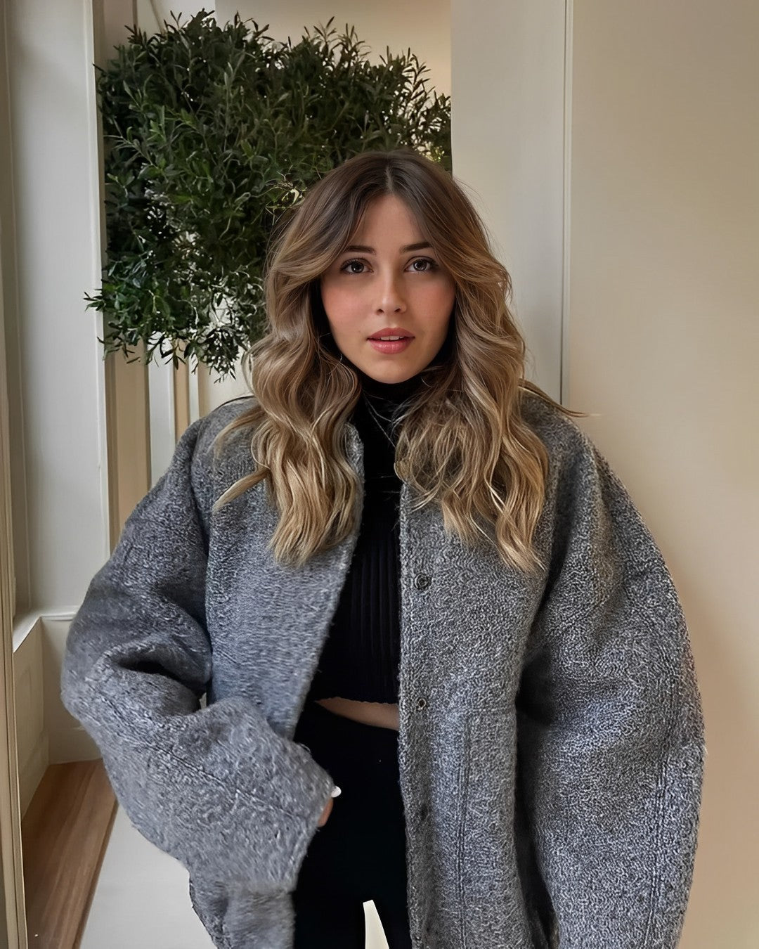 Krohn-e | Bomberjacke - Oversized Fit - Weiches Fleece - Druckknopfverschluss - Taschen