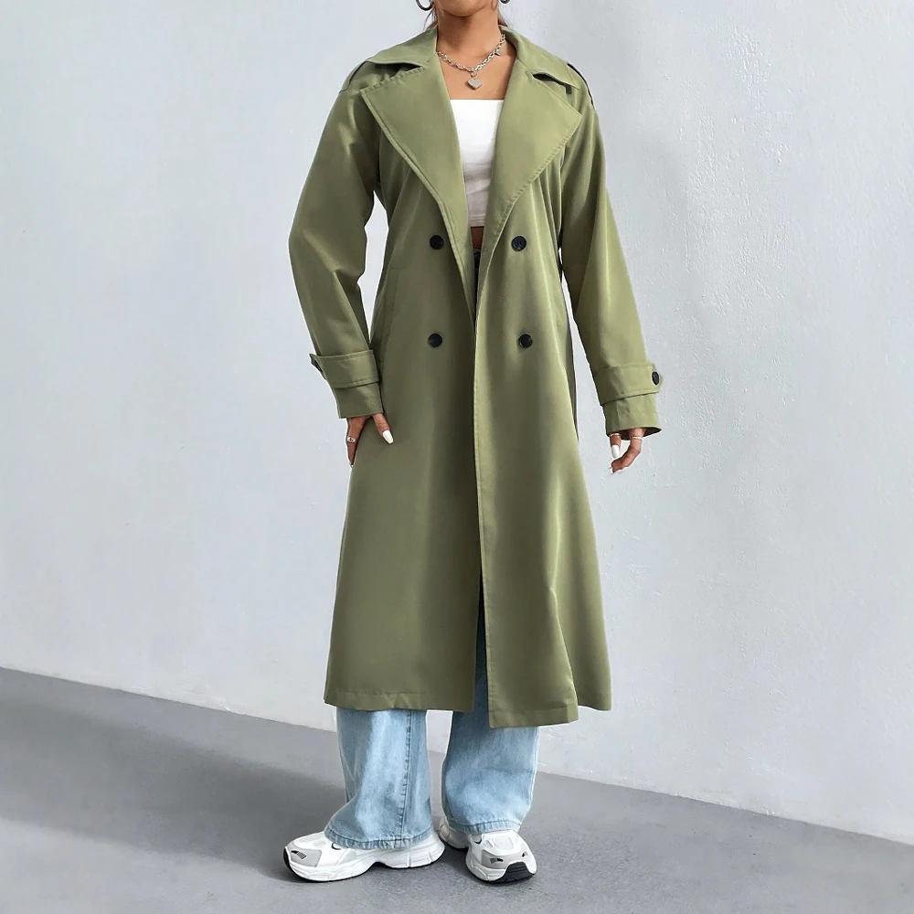Krohn-e | Langer Trenchcoat mit Doppelter Reihe Knöpfe
