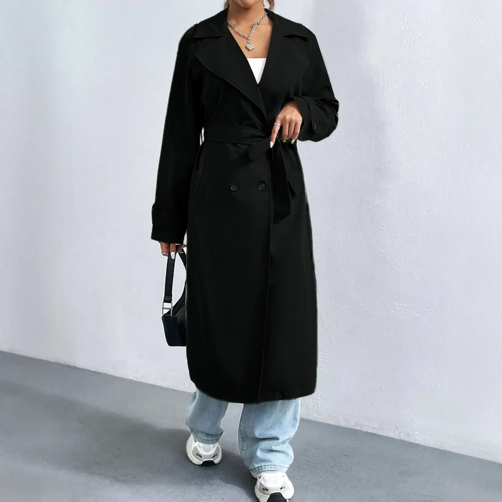 Krohn-e | Langer Trenchcoat mit Doppelter Reihe Knöpfe