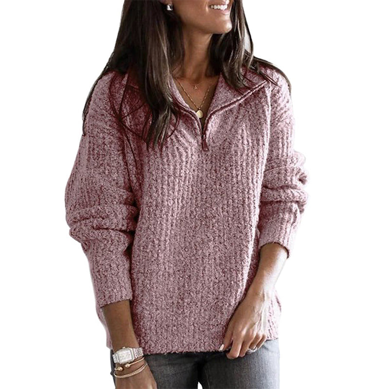 Krohn-e | Pullover - Damen Herbst Halbzipper Texturiertes Strick-Pullover