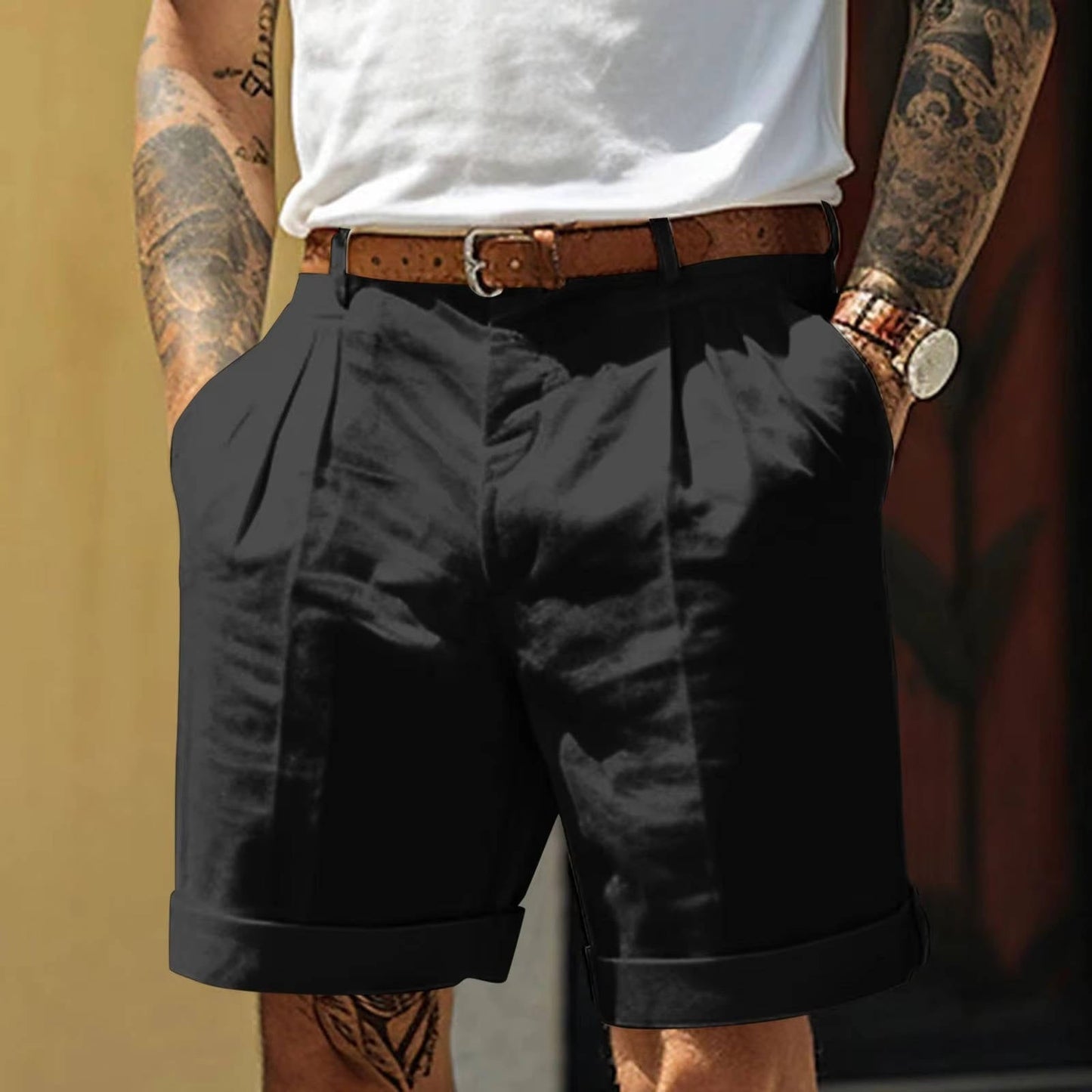 Matteo | Herren shorts mit Bundfalten, Umschlagsaum