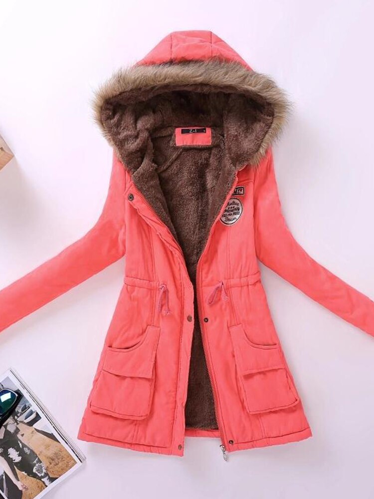 Krohn-e | Parka Jacke - Warme Fütterung - Kapuze mit Pelzbesatz - Reißverschluss & Knöpfe - Verstellbare Taille