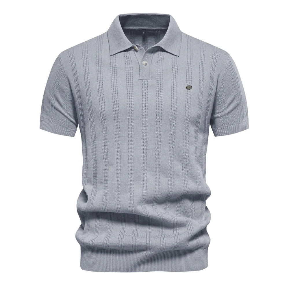 Anton | Herren Strick Poloshirt Kurzarm mit Streifen
