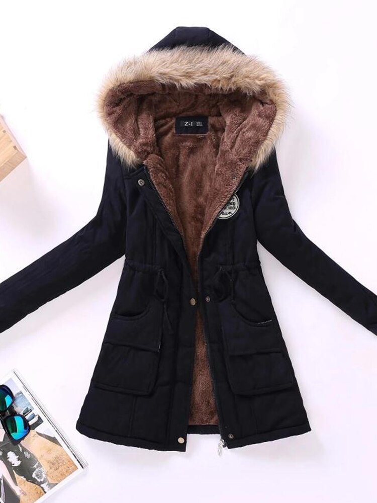 Krohn-e | Parka Jacke - Warme Fütterung - Kapuze mit Pelzbesatz - Reißverschluss & Knöpfe - Verstellbare Taille