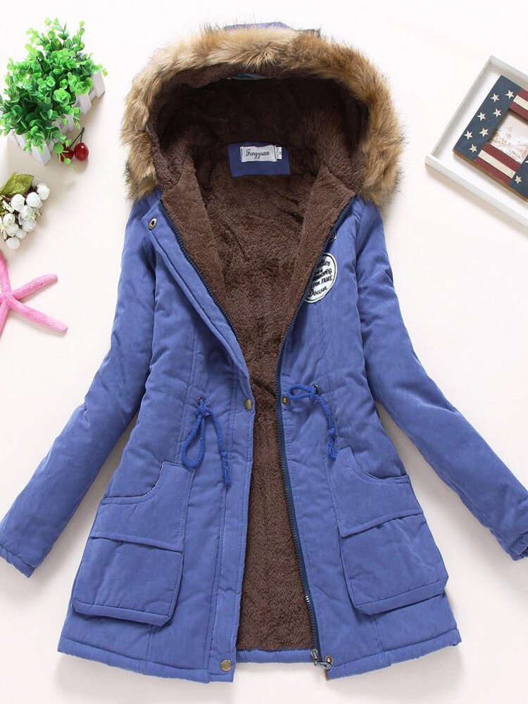 Krohn-e | Parka Jacke - Warme Fütterung - Kapuze mit Pelzbesatz - Reißverschluss & Knöpfe - Verstellbare Taille