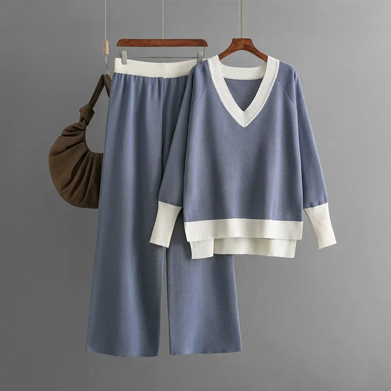 Elegantes Strickset mit V-Ausschnitt und langen Ärmeln – Dolga