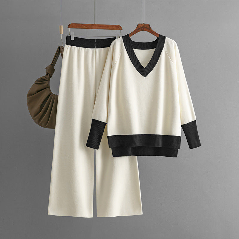 Elegantes Strickset mit V-Ausschnitt und langen Ärmeln – Dolga