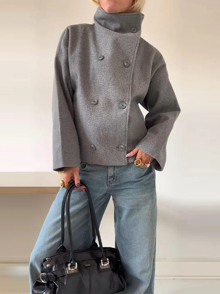 Krohn-e | Wollmischung Jacke mit Hohem Kragen und Knöpfen