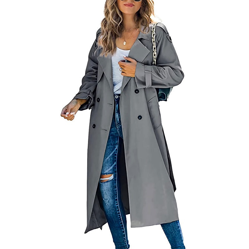 Krohn-e | Damen Trenchcoat mit Gürtel und Doppelten Knöpfen