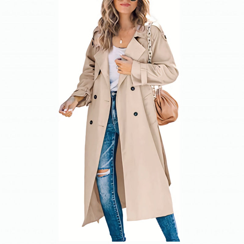 Krohn-e | Damen Trenchcoat mit Gürtel und Doppelten Knöpfen