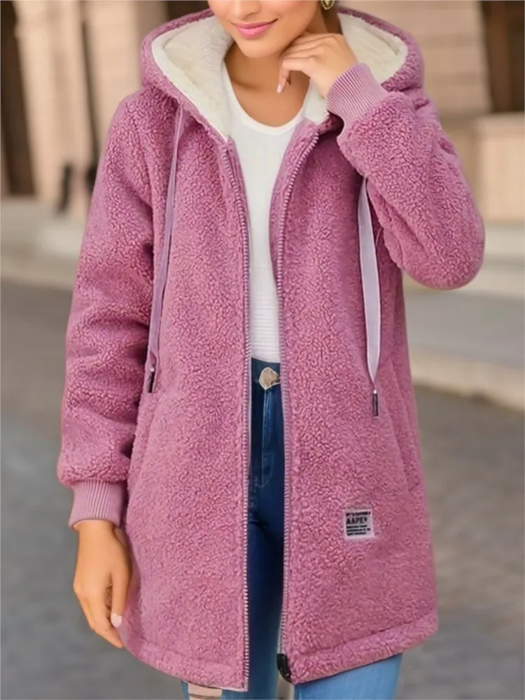 Krohn-e | Jacke - Mittellang mit Kapuze - Lockere Passform - Weicher Fleece - Reißverschluss