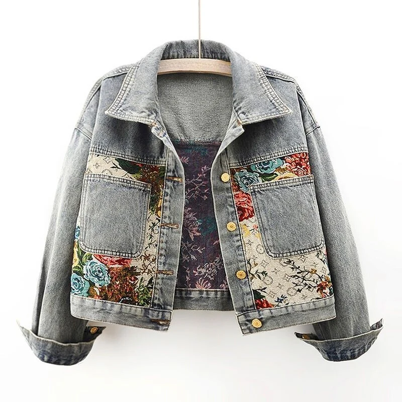 Krohn-e | Trendy Blumen Denim Jacke für Frauen