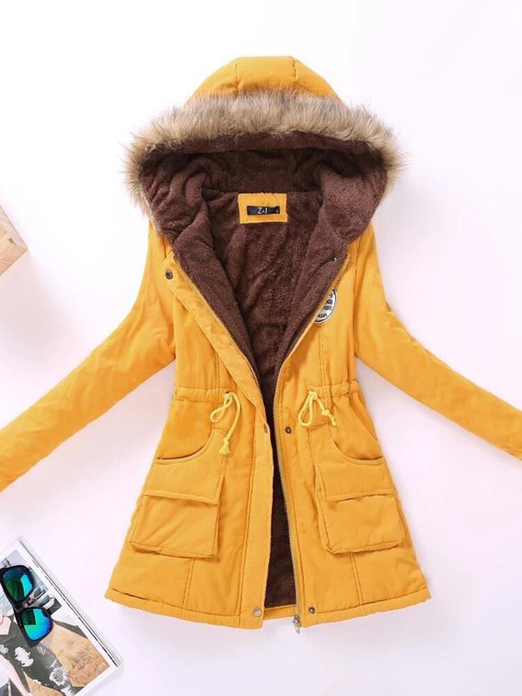 Krohn-e | Parka Jacke - Warme Fütterung - Kapuze mit Pelzbesatz - Reißverschluss & Knöpfe - Verstellbare Taille